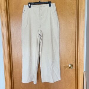 Pact Corduroy Wide Leg Crop Pants Beige Elastic Waist Button Fly Women's Large